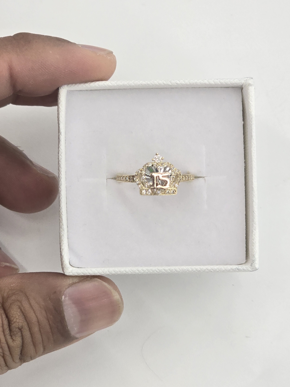 15 Crown Ring in Gold with Clear Stones - Women's Jewelry - Picture 2 of 8